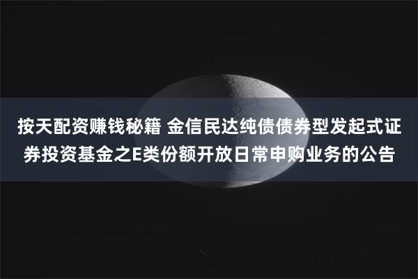 按天配资赚钱秘籍 金信民达纯债债券型发起式证券投资基金之E类份额开放日常申购业务的公告