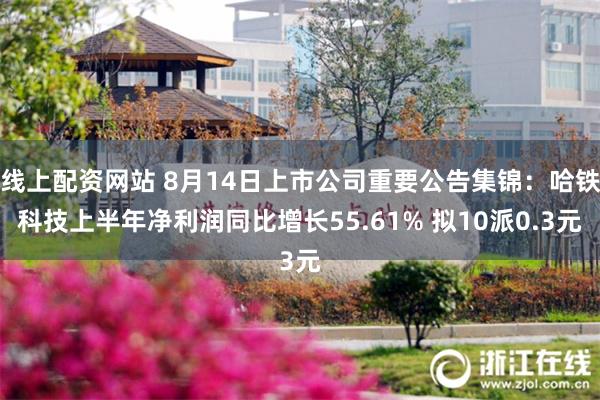 线上配资网站 8月14日上市公司重要公告集锦：哈铁科技上半年净利润同比增长55.61% 拟10派0.3元